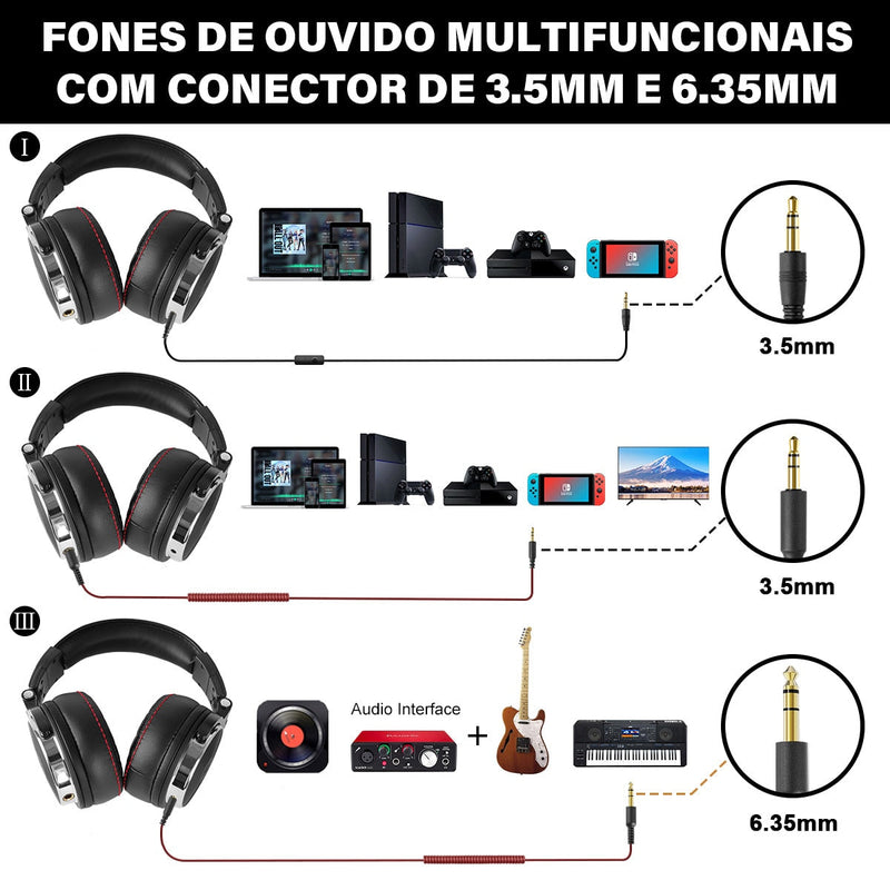Fone de Ouvido P/Estúdio DJ OneOdio Pro-10R